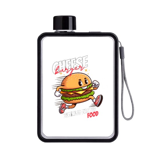 Cheese burger running faster food Flat Water Bottles