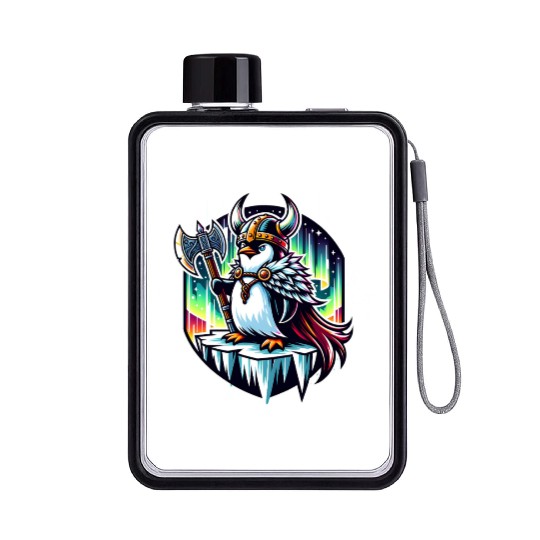 Viking Penguin Conquering Northern Lights Flat Water Bottles