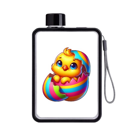 Cute Chick Cartoon Colorful Easter Egg Hatching Flat Water Bottles
