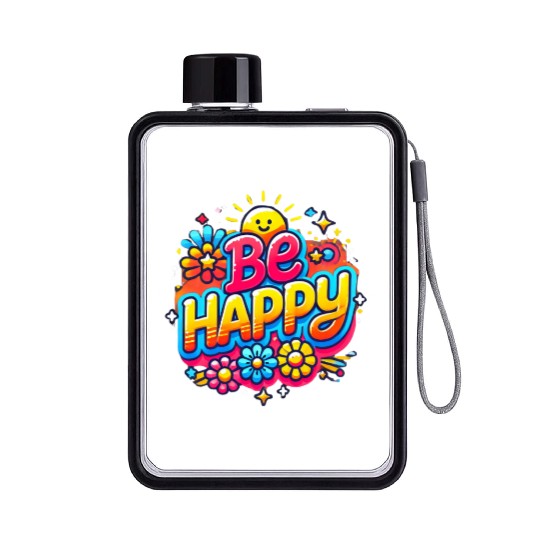 Be happy vibrant and positive typography design Flat Water Bottles