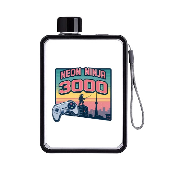 Neon Ninja 3000 - Retro Video Game Flat Water Bottles