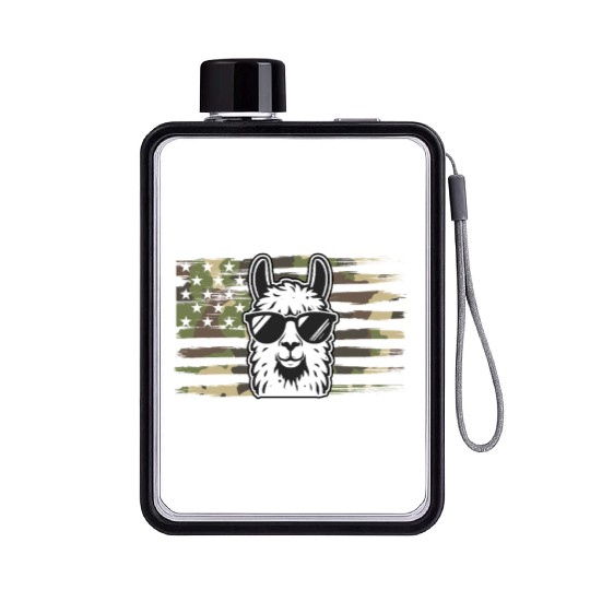 Llama Camouflage US Flag Llama Flat Water Bottles