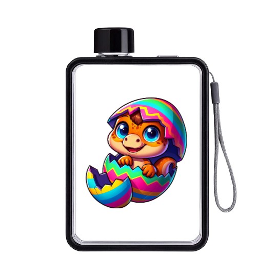 Cute Dino hatching from colorful Easter egg Flat Water Bottles
