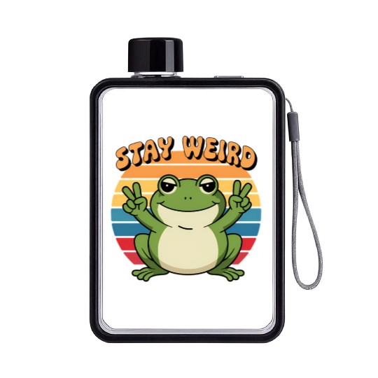 Stay Weird Retro Frog Design Cute Cartoon Flat Water Bottles