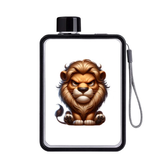 Cute Angry Lion Flat Water Bottles