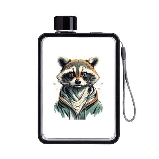 fashionista raccoon with trendy jacket Flat Water Bottles