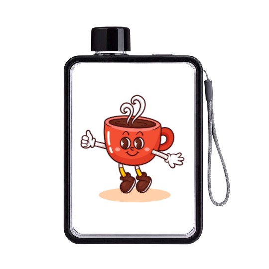 Whimsical Coffee Cup Character Flat Water Bottles