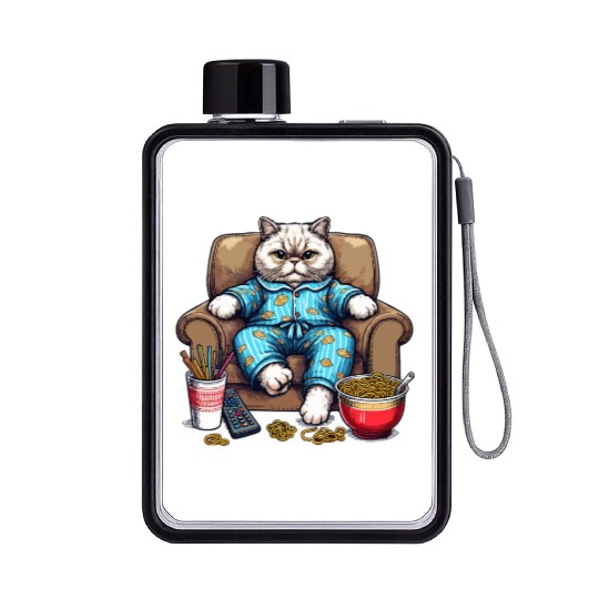 Couch Potato Cat - Cozy Pajama Noodle Art Flat Water Bottles