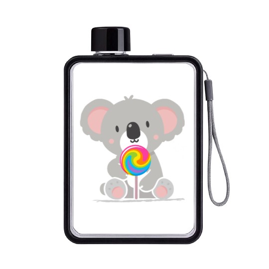 Cute koala with a colorful lollipop Flat Water Bottles