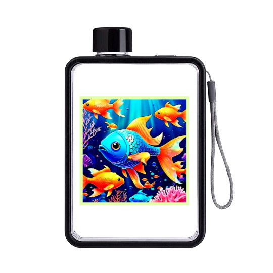 Fantasy Fish Swim Design Flat Water Bottles