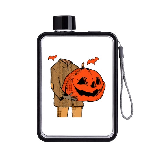 Scary Spooky Jack O Lantern Face Pumpkin Men Boys Flat Water Bottles