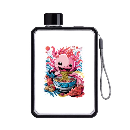 Cute Axolotl Enjoying Bowl of Ramen in Vibrant Flat Water Bottles