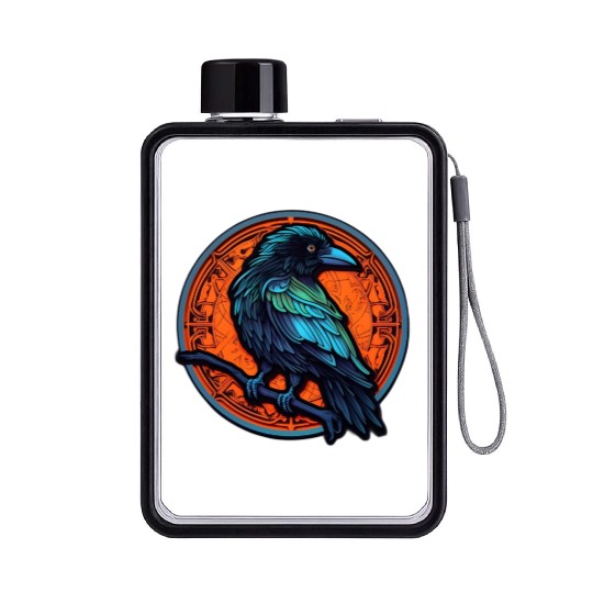 Mystic Raven Mandala – Gothic Bird Art Flat Water Bottles
