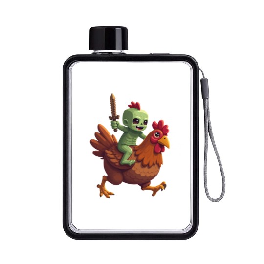Zombie Chicken Jockey Flat Water Bottles