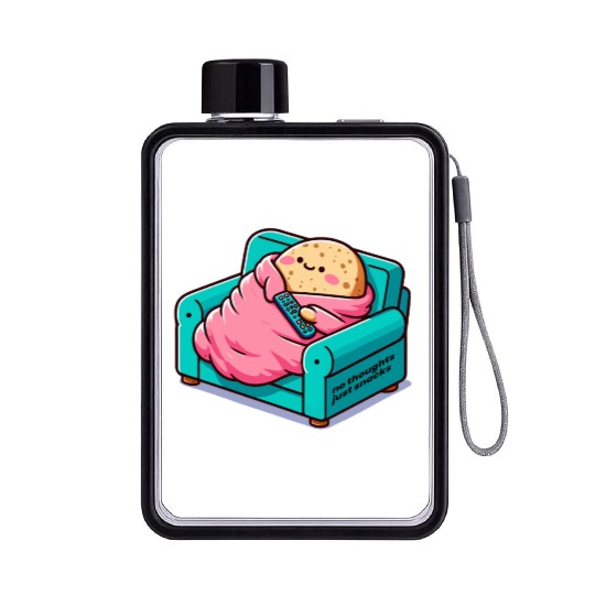 no thoughts just snacks Flat Water Bottles