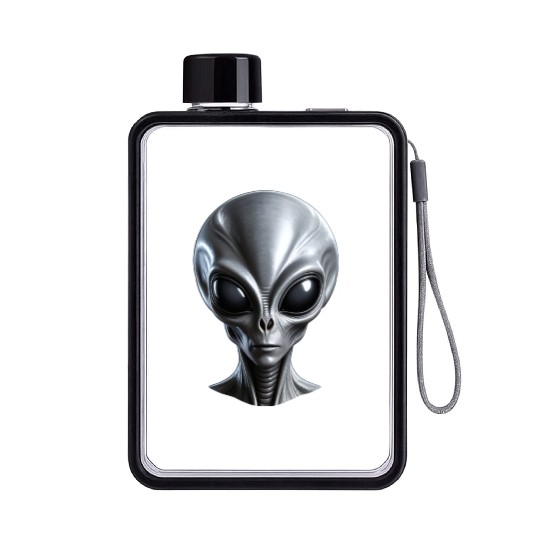 Real Grey Alien with a big head Flat Water Bottles