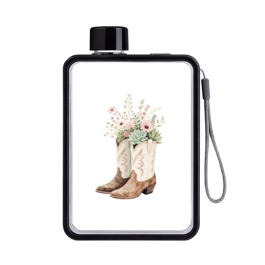 Boho Bloom Boots: Wildflower Cowgirl Style Flat Water Bottles