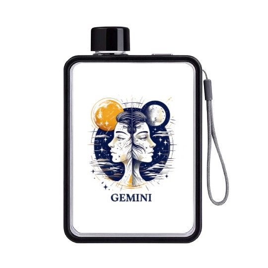 Zodiac Card Gemini Flat Water Bottles