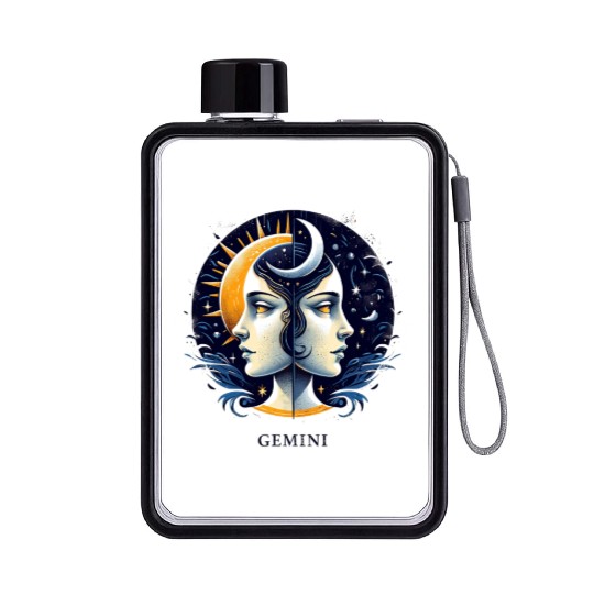 Zodiac Card Gemini Flat Water Bottles