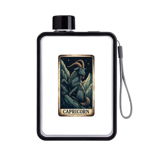 Zodiac Card Capricorn Flat Water Bottles