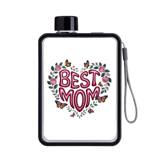 Trendy Best Mom Ever, Mother's Day Heart Floral Flat Water Bottles