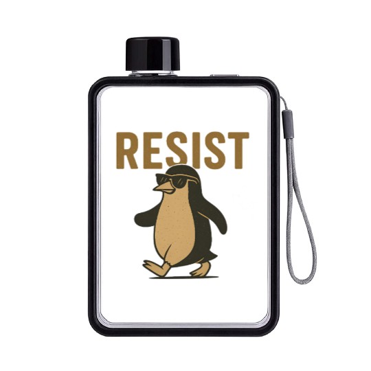 Resist Penguin Activism - Funny Protest Graphic Flat Water Bottles