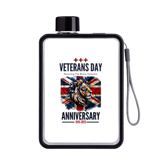 Patriotic British Veterans Lion Tribute Flat Water Bottles