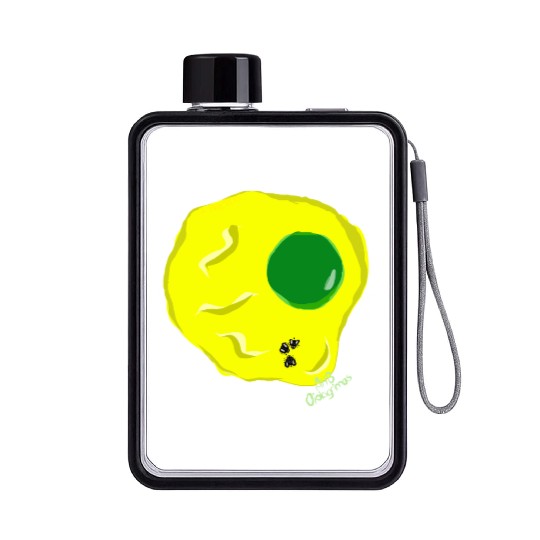 Yellow and green fried egg and flies Flat Water Bottles