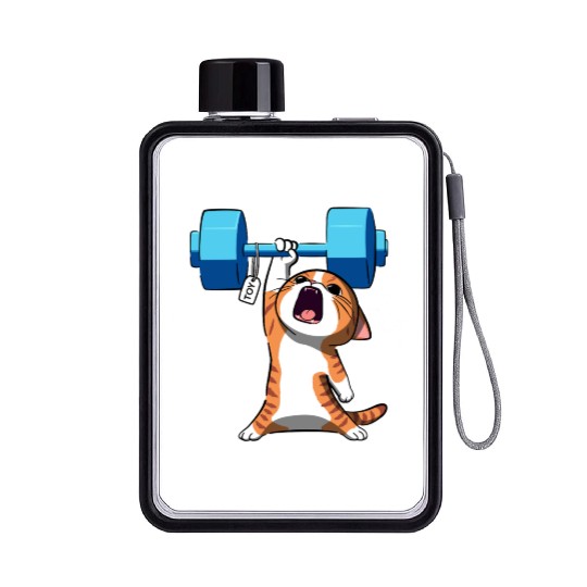 Workout Strength! Tiny Warrior Cat Huge Muscles. Flat Water Bottles