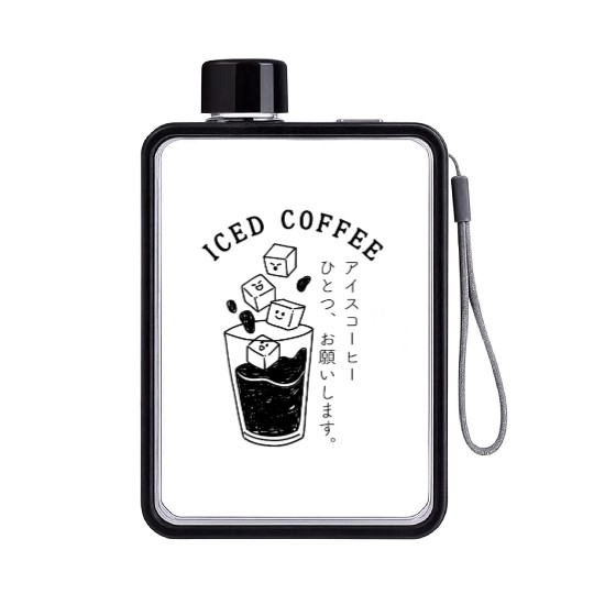 Kawaii Iced Coffee Cubes Black Flat Water Bottles