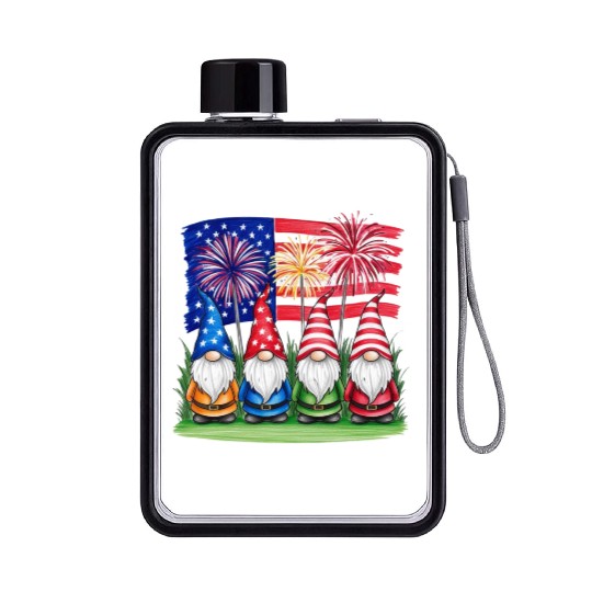 Patriotic Gnomes Fireworks American Flag Flat Water Bottles