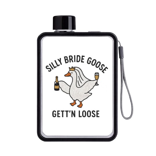 Embroidered Silly Goose Bride Funny Goose Lover Flat Water Bottles
