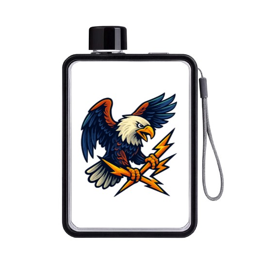 Bald Eagle with Lightning Bolts Flat Water Bottles Design