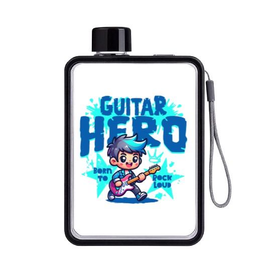 Guitar Hero Kid – Cute Rock Star Cartoon Flat Water Bottles | Bor