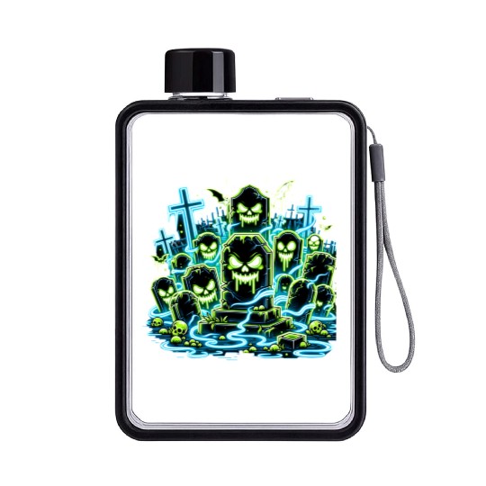Neon Tomb Uprising – Glowing Graveyard Ghouls Flat Water Bottles