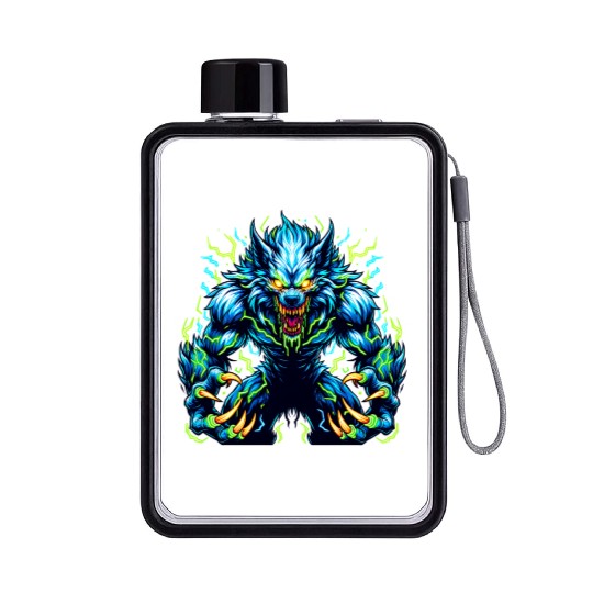 Neon Alpha Howler – Electric Werewolf Rage Flat Water Bottles