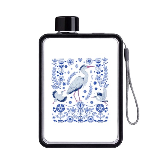 Great Blue Heron Folk Art Flat Water Bottles