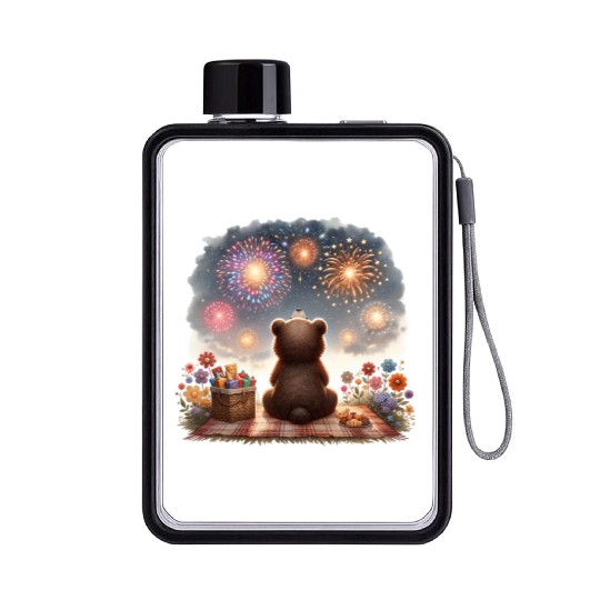 Fireworks Picnic Bear – Night Sky Celebration View Flat Water Bottles