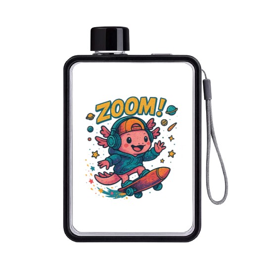 Skater Axolotl in Space Flat Water Bottles