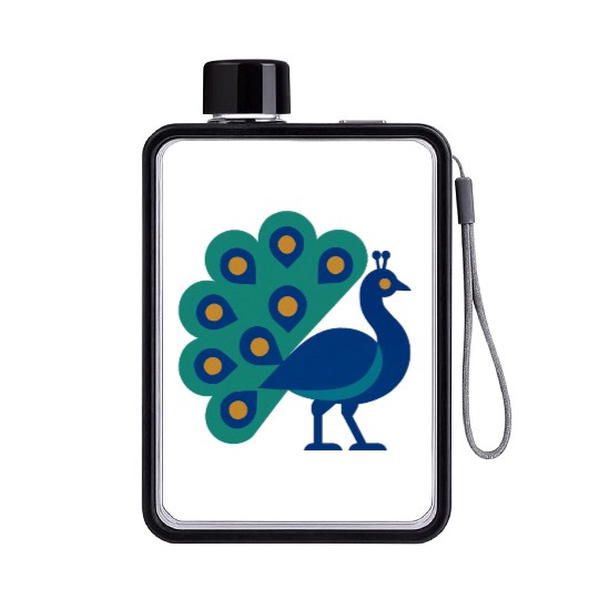 Peacock Art in Blue & Green Flat Water Bottles