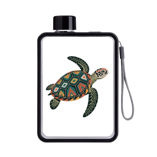 Sea Turtle Geometric Pattern Shell Flat Water Bottles