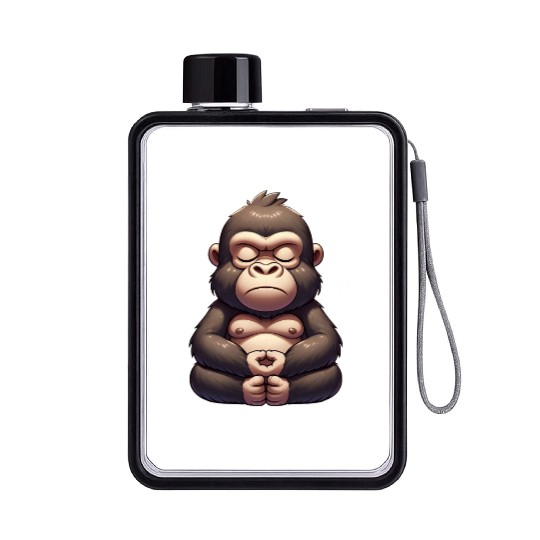 Cute gorilla yoga meditation inner peace cartoon Flat Water Bottles