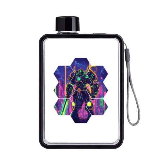 Bright Sci Fi Warrior In Neon Colors Flat Water Bottles