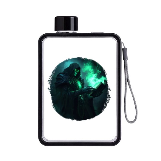 Green Shadow Mage with Burning Spell Book Flat Water Bottles
