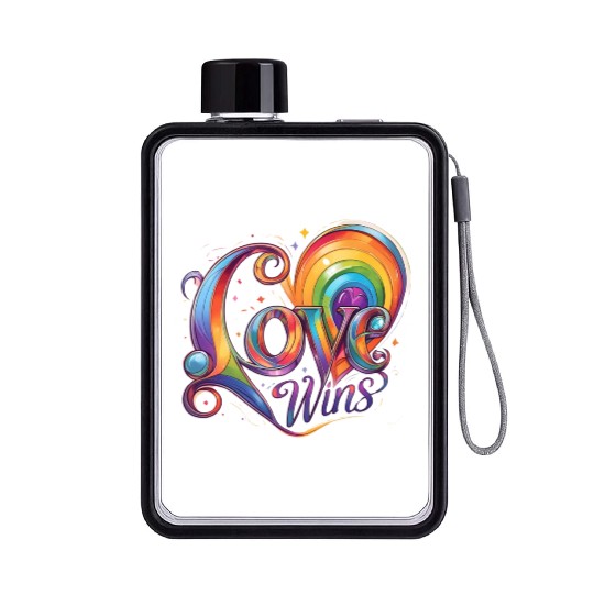 Love Wins Rainbow Script Flat Water Bottles – Pride Month Flat Water Bottles