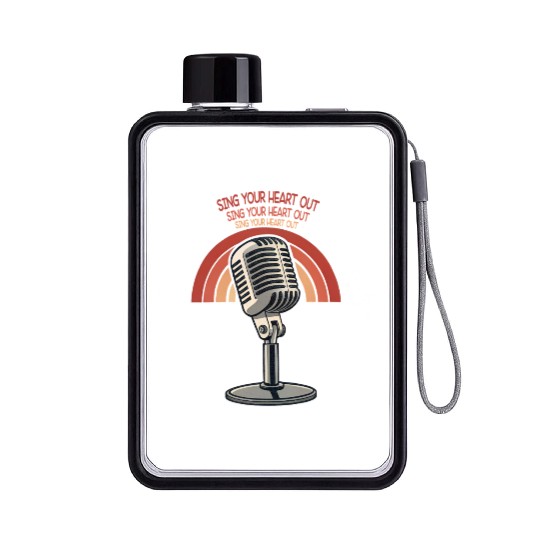 Sing Your Heart Out Microphone Crooner Retro 50s Flat Water Bottles