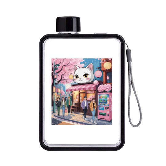 Tokyo Sakura Stroll – Cute Girl Under Cherry Bloss Flat Water Bottles