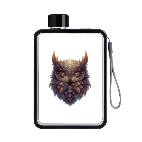 Eagle Owl Illustration Flat Water Bottles