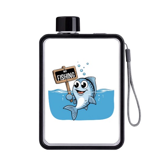 No Fishing – Cartoon Fish Joke Flat Water Bottles