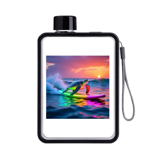 sea turtle design neon turtle Flat Water Bottles